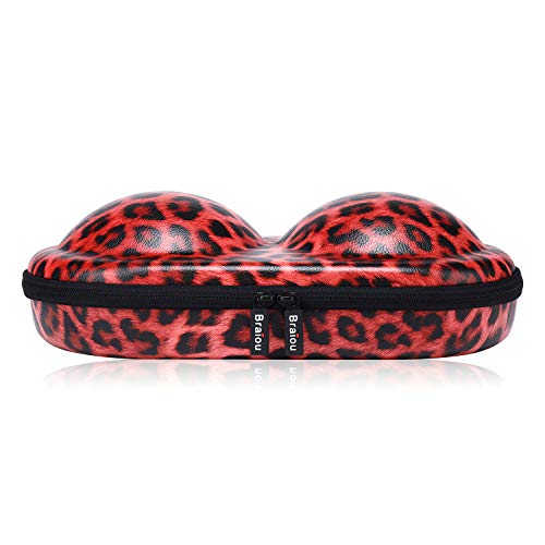 Braiou Bra Case Premium Lingerie Travel Bag Leopard Print Underwear Organizer Bag for A-C Cup (Red)