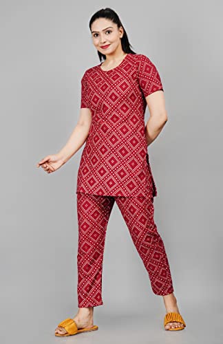 Image of Rayon Printed Night Suit Kurta pyjama Pant Set For womens and girls