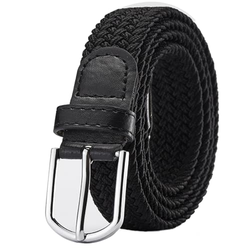 Black Stretchy Belt for Men, Men's Black Elastic Dress Braided Adjustable Casual Belt for Pants Jeans2