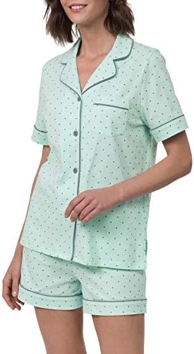 PajamaGram Pajama Set for Women - Short Sleeve Pajamas for Women, Mint, M, 10-12