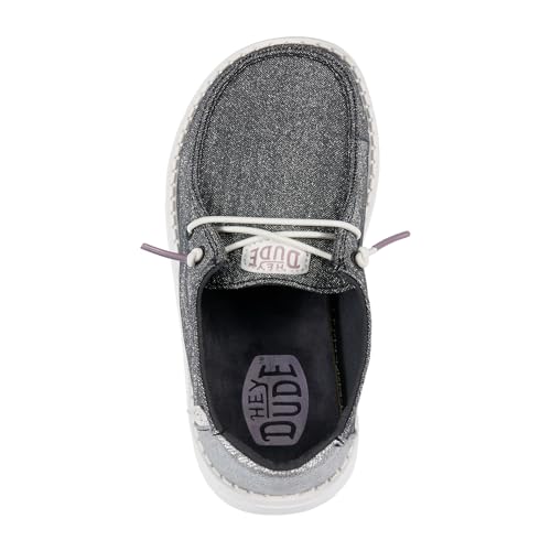 Image of HEYDUDE Girl's Toddler Wendy Metallic Sparkle Slip On Shoe | Easy On Loafer