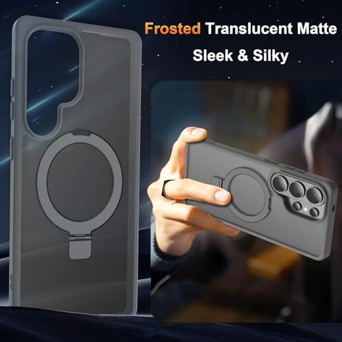 Image of DIZORO Polycarbonate Magnetic Ostand Ring Case, Compatible with Samsung Galaxy S26 Ultra Case Compatible with Wireless Charging,Military Grade Drop Tested,Translucent Hard Back Soft Edge (Titanium)