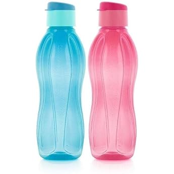 Tupperware Set of 2 Plastic Water Bottles with Folding Lid 1000ml Multi-Colour