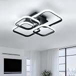 DELIPOP Mordern LED Ceiling Light, 60W 6750LM Chandelier Ceiling Light with 4 Black Squares, Semi Flush Mount Ceiling Lamp for Bedroom, Kitchen, Dining Room, 6500K Cool White