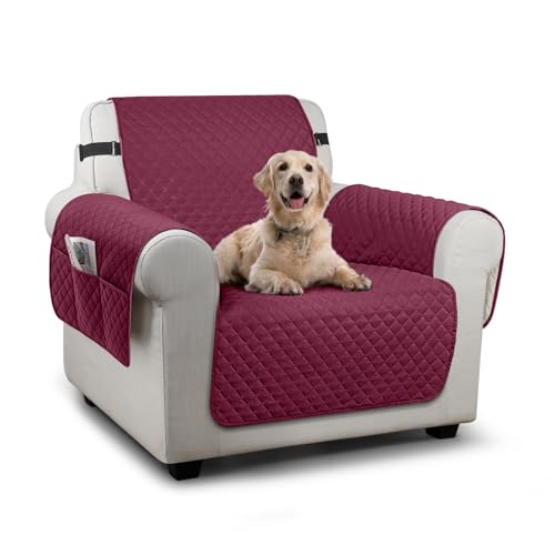 Image of TAOCOCO Armchair Protector - 1 Seater Couch Cover for Sofa, Pet Proof for Kids, Washable With Elastic Strap (Red)