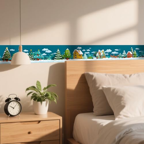 Image of Nuxovilar Winter Village Peel Stick Wall Border PVC 3.94x16.4' | Wall Trim, Molding Decal, Peel Stick Border, Adhesive Frame, for Bedroom, Kitchen, Living Room (Winter Village)
