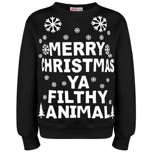 Pull de Noël confortable enfants noir col rond pour éviter le froid de l'hiver