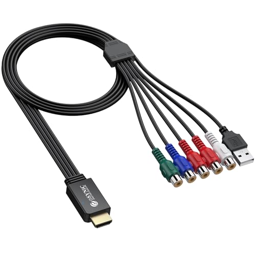 eSynic Câble Adaptateur Convertisseur YPbPr vers HDMI HD1080P Convertisseur Composante vers HDMI Alimentation USB pour PS2, Xbox360, Wii, Old DVD Entrée YPbPr Femelle...