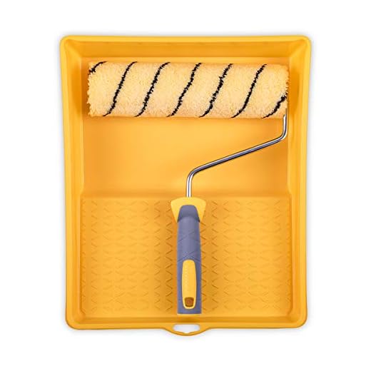 HARDY WORKING TOOLS Kits de herramientas de pintura, Rodillos de pintura, Cubeta e Rodillo antigota poliacrílico, Altura del pelo 13mm, Eslora 25cm, Diámetro 48mm, amarillo-negro-gris, A0180-521000