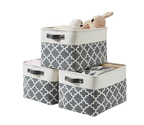 Image of DECOMOMO Foldable Storage Bin | Collapsible Sturdy Cationic Fabric Storage Basket Cube W /Handles for Organizing Shelf Nursery Home Closet (Grey Pattern, Large - 15 x 11 x 9.5-3 Pack)