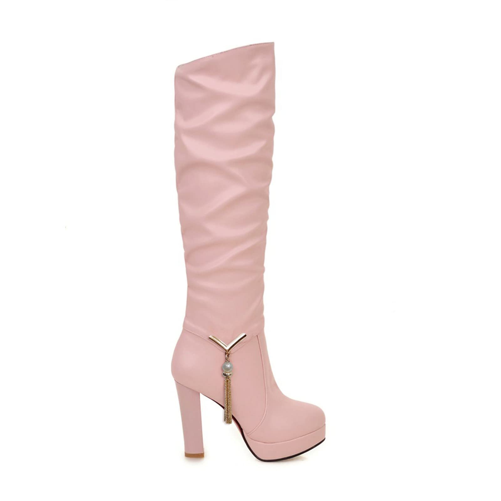 Botas de Invierno Mujer Tacones sólido Grueso Muslo Zapatos de Mujer Botas Redondas Punta Transpirable