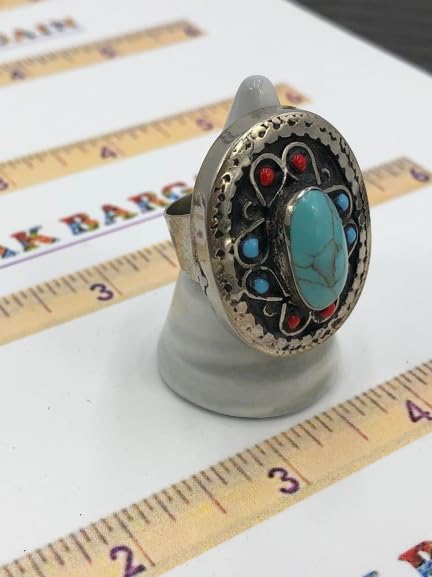 Turquoise Stone Ethnic Ring, Afghan Kuchi Ring, Boho Ring, Afghan Jewelry3