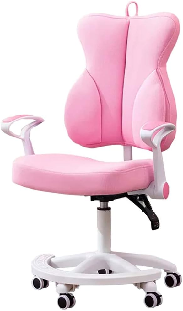 Kids Desk Chair with Wheels, Ergonomic Children Study Chair, Kids Task Chair with Flip-up Armrest, Height Adjustment Child Computer Desk Chair for Shool (Color : /Pink, Size : A)