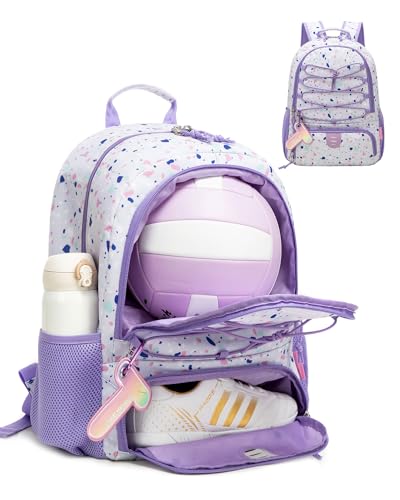 TRAILKICKER Basketball Bag Backpack for Women with Ball & Shoe Compartment Lightweight Breathable Girls Soccer Ball Backpack for Volleyball Football Sports Travel Gym