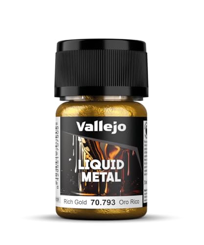 Vallejo Liquid Metal Acrylfarbe Gold, metallischer Effekt, ideal für Airbrush und Pinsel, 35 ml, perfekt für Modellbau, Serie Metales.