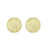 Vintage Round Button Clip On Earrings Non Pierced Earrings Gold Silver Clip Earrings Big Hammered Disc Clip Earrings Hammered Dome Half Hoop Clip On Earrings Jewelry for Women-Gold 2