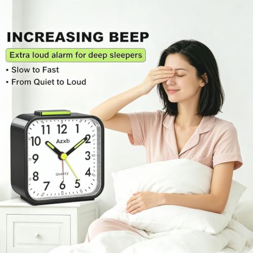 Analog Alarm Clock, Silent No Ticking Battery Operated Travel Alarm Clock with Night Light, Snooze, Loud Alarm, Luminous, Quiet Small Desk Clock for Bedrooms Deep Sleeper Adults Kids, Easy Set - Image 2