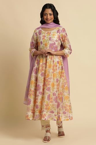 Image of W for Woman Women's Chanderi Kurta and Pant with Dupatta Set
