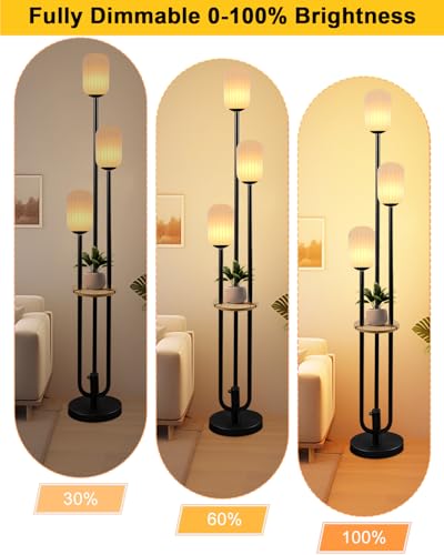 Image of Lightdot Black Dimmable Floor Lamp with Shelf Modern Floor Lamps with Oval Striped Lampshade & Bulb Included 3-Lights Tall Lamp with 5Lbs Heavy Base for Living Room /Bedroom /Sofa Beside /Corner Decor