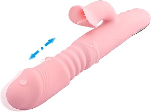 Consolador de empuje vibrador de conejo de punto G – Consolador realista de silicona masajeador juguete sexual con 3 modos telescópicos y 10 modos