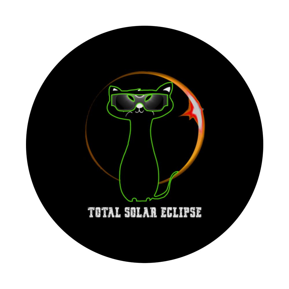 Cat Wearing Solar Eclipse Glasses Total Solar Eclipse 2024 PopSockets Swappable PopGrip, Black - Image 3