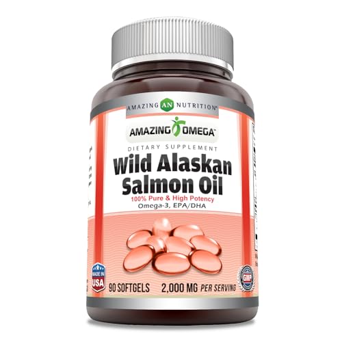 Amazing Omega Wild Alaskan Salmon Oil 2000mg Per Serving Softgels Supplement (90)