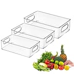 DYUEE 3 Pcs Fridge Storage Organiser, 3 Sizes Reuseable Stackable Storage Boxes Bins Fresh Produce Saver Keepers, Clear Refrigerator Bins with Handles for Kitchen, Pantry, Cabinets, Cosmetics, Drawer