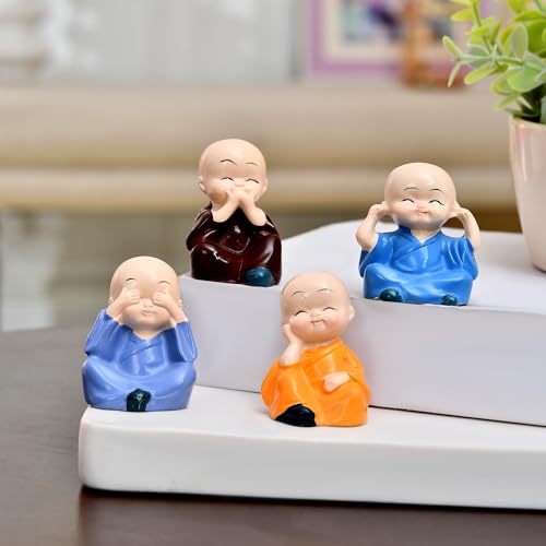 Image of Xtore 4 blissfull Meditating Monk for Home /Office /car decor | Wisdom Monks Figurine Set| Resin Decorative Statue | Zen Philosophy Decor - (Pack of 4)