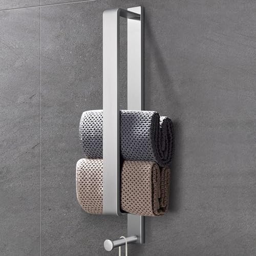 LIVEHITOP Handtuchhalter Ohne Bohren Edelstahl, Selbstklebend Gästehandtuchhalter Handtuchstange Silber Gebürstet 43.5CM Handtuch Halterung mit Haken für Badezimmer