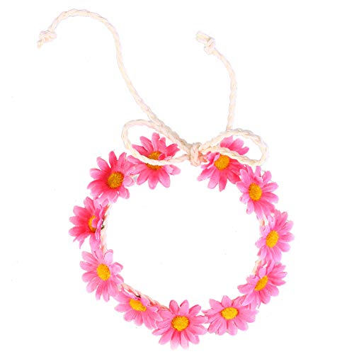 SOLUSTRE Daisy Flower Headband Boho Sunflower Crown Hair Wreath Floral Garland Crown Boho Headpiece Bridal Hair Band (Pink)
