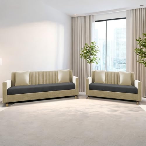 Image of Casaliving Garcia 3+2 Seater Sofa Set for Living Room (Cream - Black)