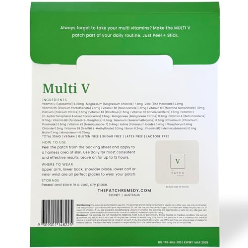 Image of The Patch Remedy Multi V Patches - Vitamin Plus Blend with D3, K2, Magnesium Chloride, Zinc, Liposomal C, Potassium, Iodide, Biotin Plus More