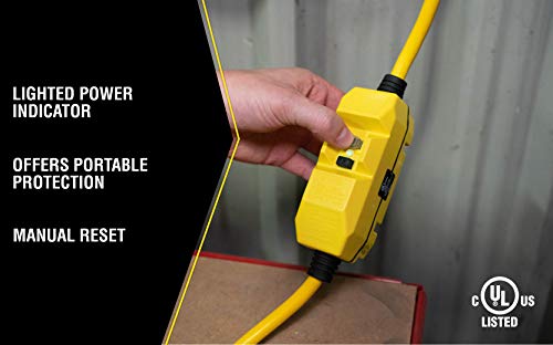 Woods 2817 Jacket Contractor Grade Sjtw Super Flexible Extension Cord With In-Line Gfci And Lightened End; 3 12 Awg; 15 A; 1-Outlet; Yellow #TOP2