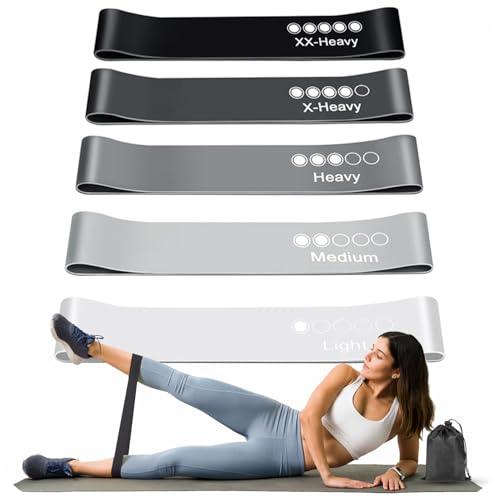 Image of Resistance Bands Set of 5 - Skin-Friendly Bands with 5 Resistance Levels, Ideal for Home Gym, Yoga, Pilates - Includes Carry Case and a