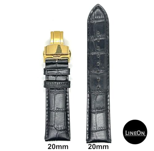 Image of Lineon 20mm Half Padded Leather Mens Watch Strap with ButterFly Lock For Branded Watches Tool and Pins Include