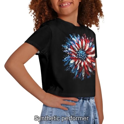 Image of 4th of July Shirt for Girls 7-8 Years US Flag Crop Tops Kids Outfit Independent Day Graphic Tee-