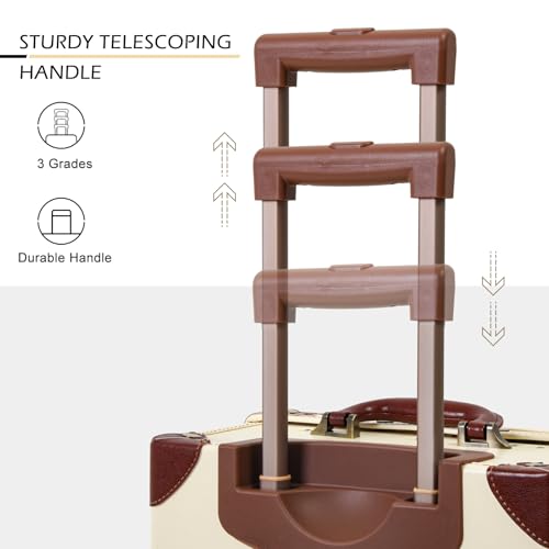 Apelila 2 Piece Vintage Luggage Set PU Leather Luggage with Spinner Wheels, Lightweight Suitcase for Travel( 20"+12")
