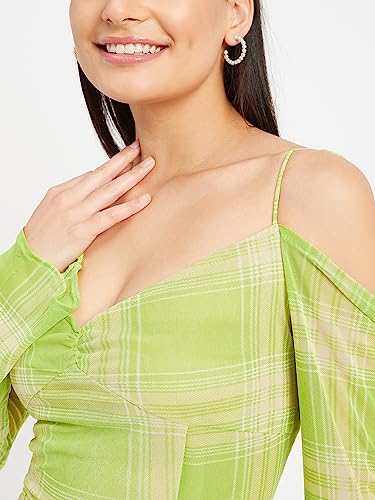Image of DRAPE AND DAZZLE Printed Mesh Trumpet Sleeve Mini Dress with Tie Detailing for Women