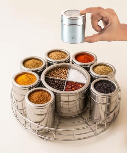 Image of Mishaa Steel Multipurpose Storage Containers - Perfect Organizer for Masala Spices, Herbs, Mouth Freshner, Dry Fruits, 130ml Each Airtight Containers with See-Through Li (12IN1 WIRESTAND)