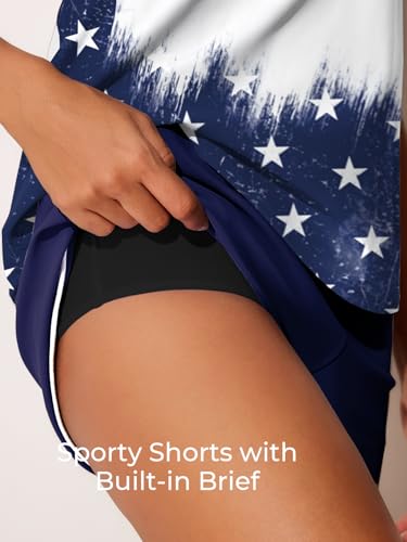 Image of Summer Mae Blouson Tankini Swimsuits for Women 2026 Tummy Control Two Piece Bathing Suits with Sporty Pockets Swim Shorts