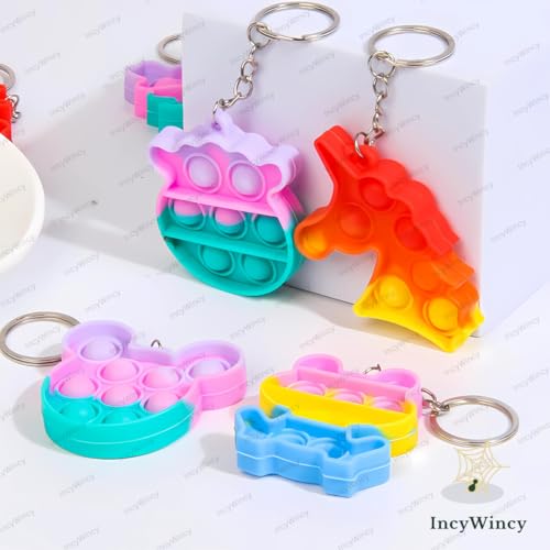 Image of Compact Silicone Popit Keychain Keyring - Sensory Stress Relief Fidget Toy for Anxiety - Mini Portable Bubble Popping Fun on-the-Go - Travel-Size Pop Bubble Keyring