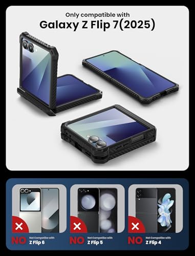Image of i-Blason for Samsung Galaxy Z Flip 7 Case with Stand, [Tempered Glass Screen Protector] [Hinge Protection] [Belt-Clip], Full-Body Military Protection Phone Case for Samsung Z Flip 7, Armorbox, Black