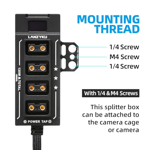 Distribuidor D-Tap OLED con cable de 11.8 pulgadas para baterías de cine 3