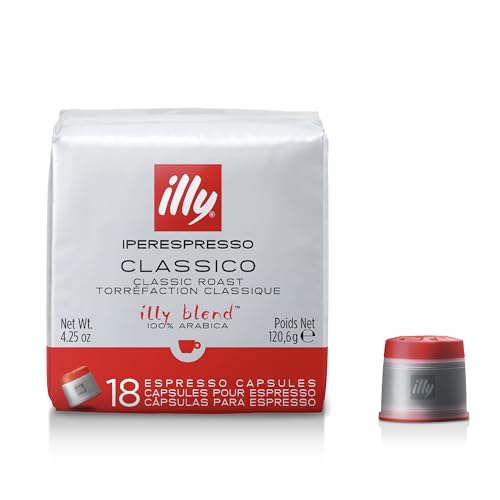 Illy Coffee - iperEspresso Capsules - Coffee Pods - Classico Medium Roast - 100% Arabica Beans - for Espresso and Cappuccino - Compatible - 6 x 18 Pods