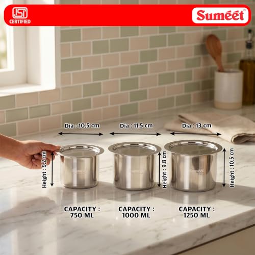 Image of Sumeet ISI Certified Stainless Steel Ganj /Milk Boiler /Tope Set, Silver