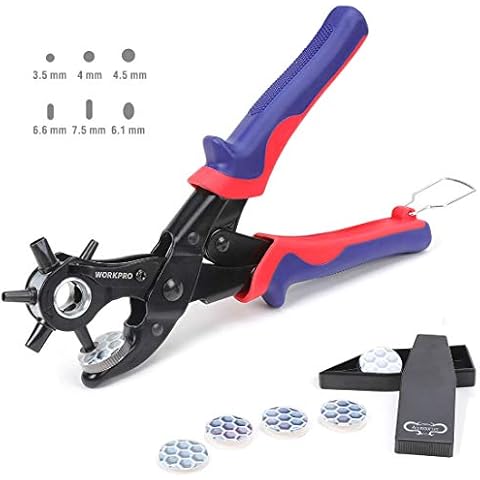 WORKPRO Revolverlochzange Lochzange Gürtel Leder Gürtel Puncher 255 MM Locher Rund 3,5-4-4,5 MM Rechteckige 6,6-7,5 MM OVAL Lochpfeifen 6,1 MM Cover