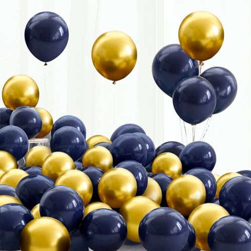 Image of Chrome Balloons, 30 pcs Navy Blue & Gold Chrome Metallic Balloons for Birthday Decorations, Anniversary, Engagement, Wedding Decorations, Baby Shower, Party Decorations (30 Pcs, N Blue Gold)