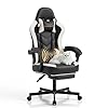 Desk Computer Gaming Chair – High Back Ergonomic Office Chair with Footrest and Lumbar Support, Swivel Comfy Home Gamer Video Game Chairs with Pocket Spring Cushion for Adults (White Leather)