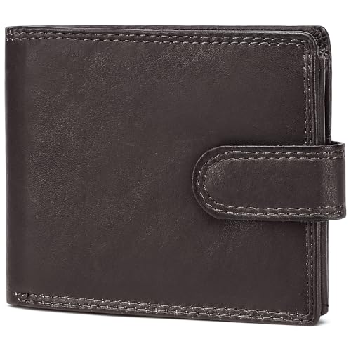 Wedmay - Cartera de piel con bloqueo RFID para hombre, diseño delgado con 11 ranuras para tarjetas + bolsillo para monedas con cremallera, impermeable y antirrobo, 12 x 9,5 x 3 cm (negro), café