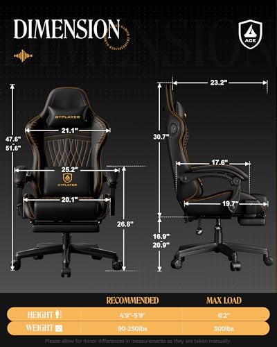 Image of GTPLAYER Gaming Chair with Speakers, Video Game Chairs with Footrest, PC Gamer Chairs for Adults - Padded High Back Ergonomic Reclining Silla Gamer, Linkage Armrest, Ace Pro, Black & Orange Stitch